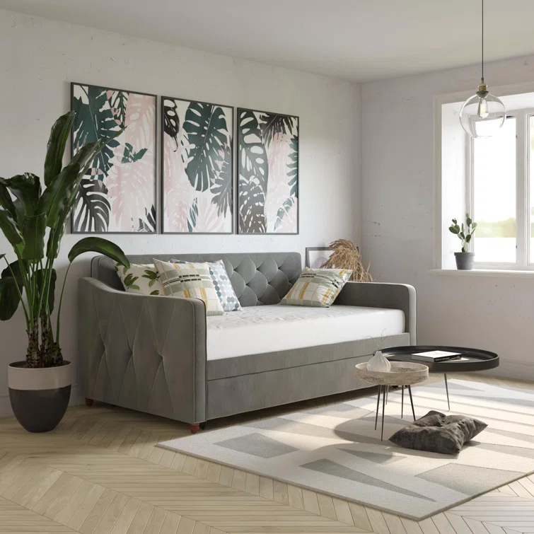 Vintage Upholstered Daybed with Trundle
