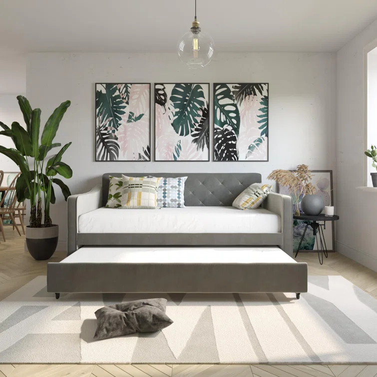 Vintage Upholstered Daybed with Trundle