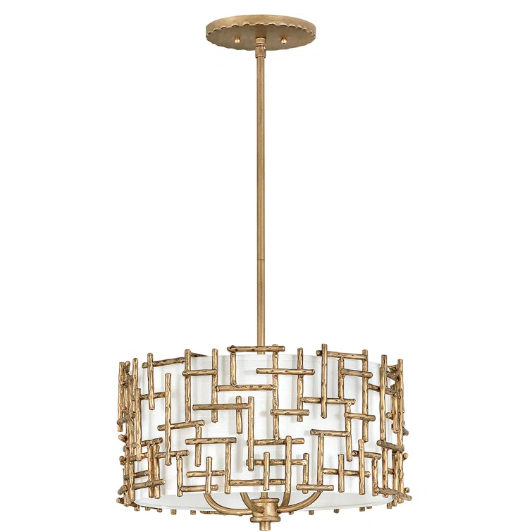Farrah 4-Light Convertible Drum Pendant w/ Hand Hammered Crosshatch - Burnished Gold
