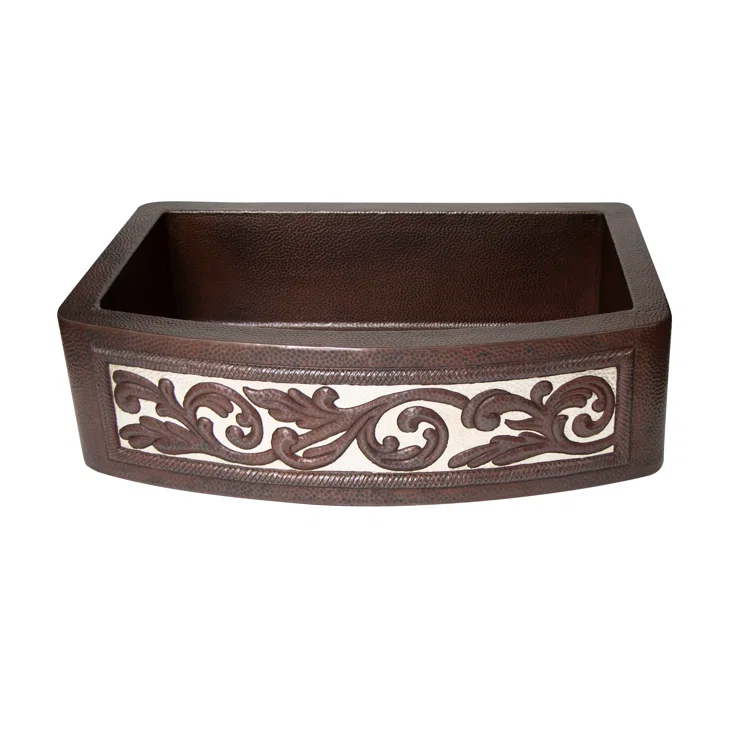 Ambiente Mexican Copper Crafts 33x22" Rectangular Single Bowl Kitchen Sink – Farmhouse Apron Drop-In Sink – 16 Gauge Bronze Copper Undermount Sink – Durable Copper Kitchen Accessories