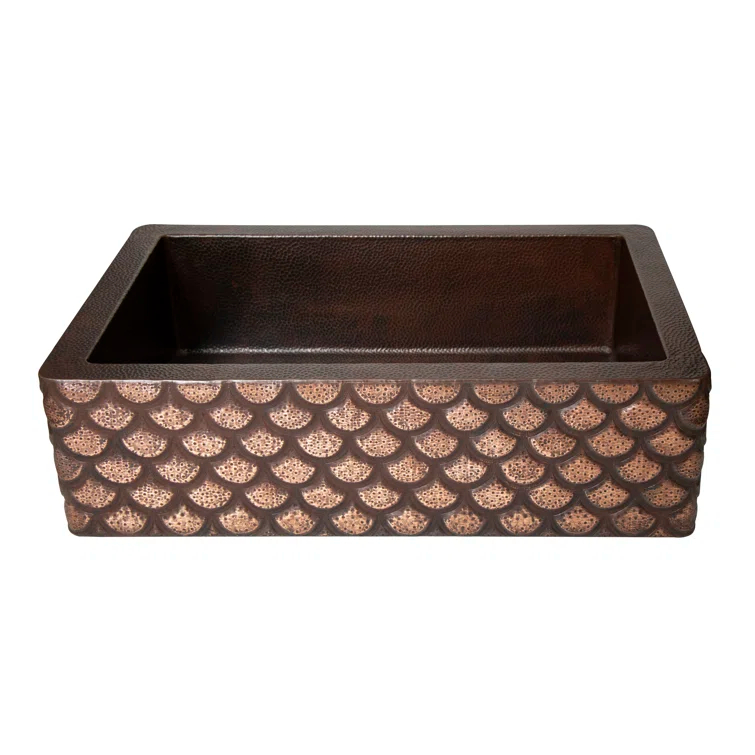 Ambiente CS-KIT-FAH-SGL-SQA-DK Ambiente Mexican Copper Crafts 33x22" Rectangular Single Bowl Copper Kitchen Sink - Bronze Farmhouse Drop-in or Undermount Sink
