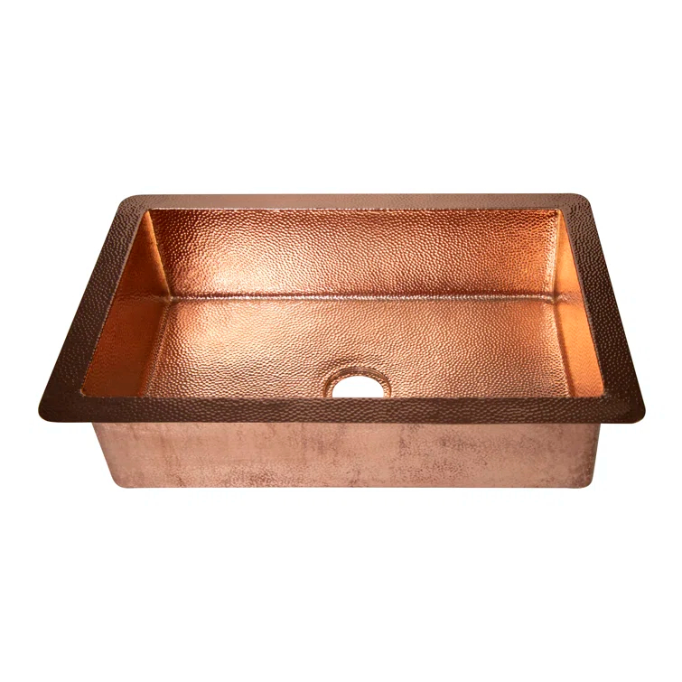 Mexican Copper Crafts 33" Drop-In Single Well Plain Hammered Copper Kitchen Sink - Pure Copper, Drop-In Sink for Kitchen, Bathroom & Home Improvement, Copper Kitchen Sink