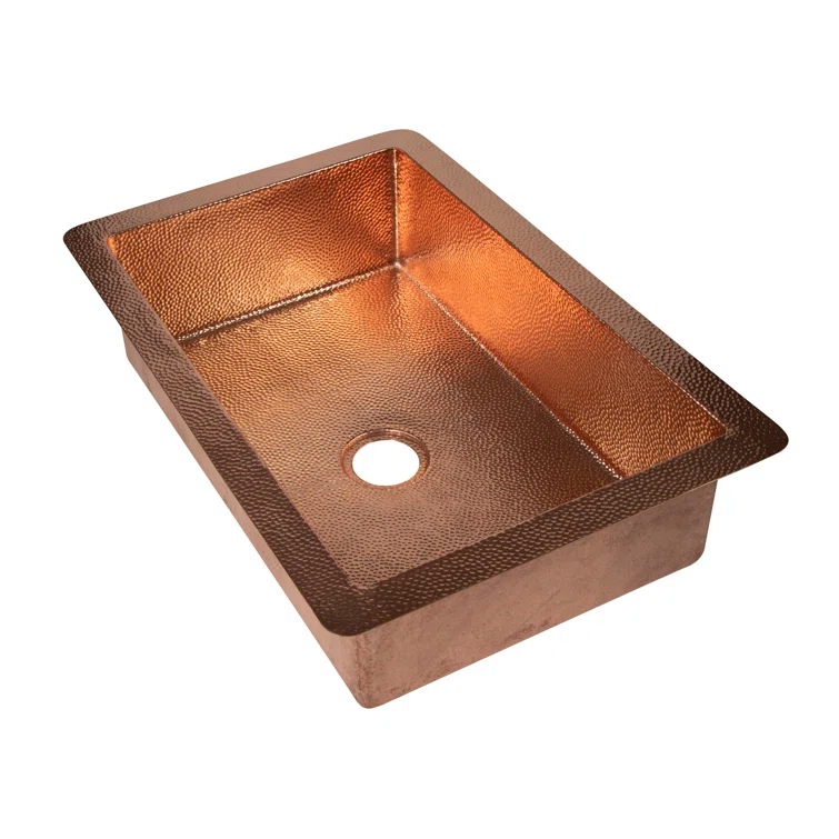 Mexican Copper Crafts 33" Drop-In Single Well Plain Hammered Copper Kitchen Sink - Pure Copper, Drop-In Sink for Kitchen, Bathroom & Home Improvement, Copper Kitchen Sink