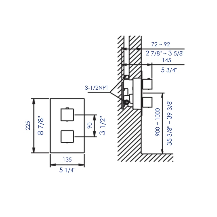 Square Knob 1 Way Thermostatic Shower Mixer