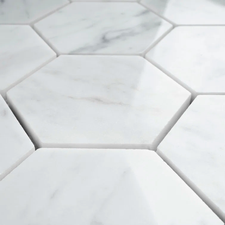White Carrara 3" x 3" Natural Stone Honeycomb Marble Look Mosaic Wall Tile