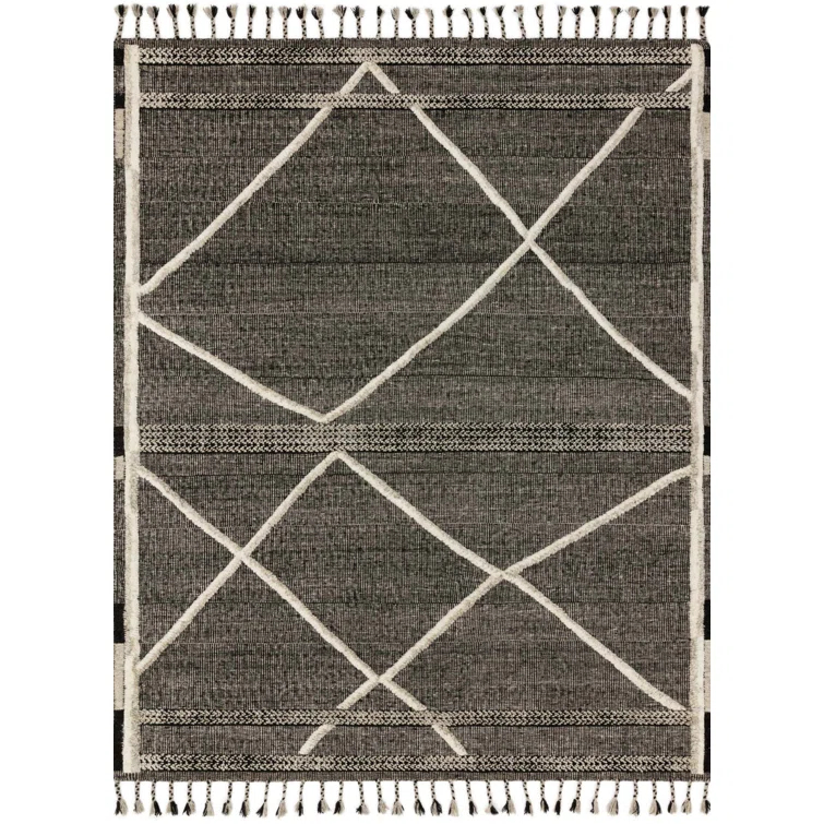 Gray Geometric Hand-Knotted Wool 2' x 3' Rug with Fringe