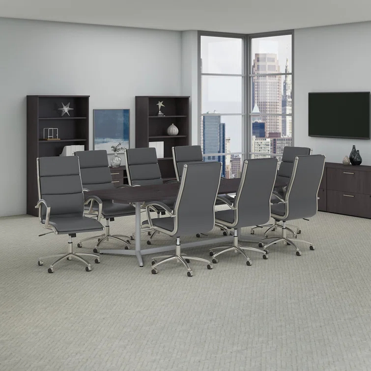 BBF 96W x 42D Boat Shaped Conference Table with Wood Base