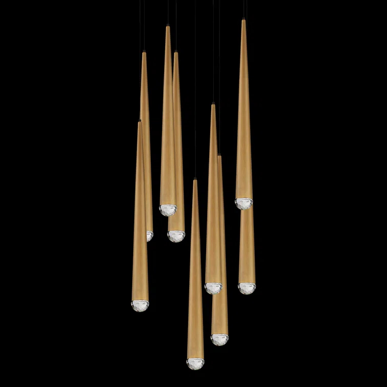 Cascade 9 - Light Aged Brass LED Cluster Pendant