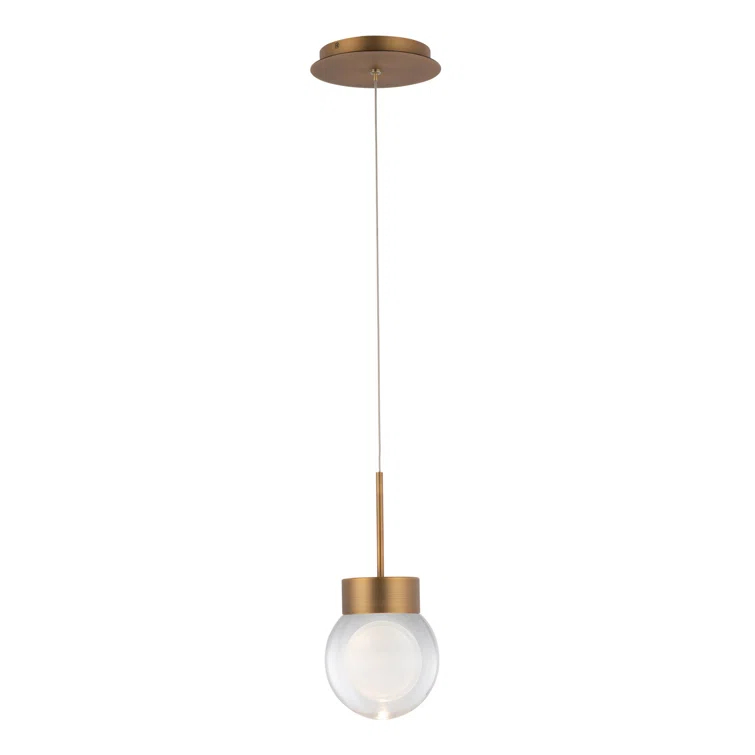Aged Brass Mini Globe LED Island Pendant with Hand Cut Clear Crystals