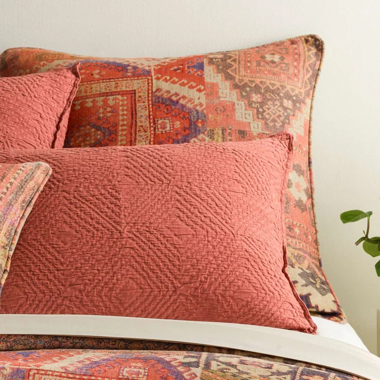 Embroidered Euro Cotton Sham in Multicolor Patchwork Design