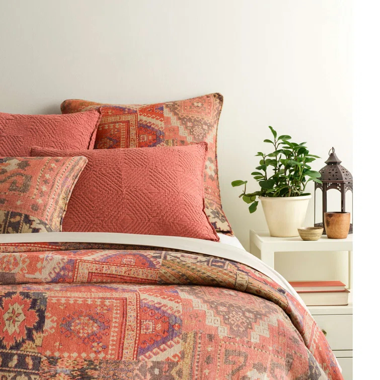 Embroidered Euro Cotton Sham in Multicolor Patchwork Design