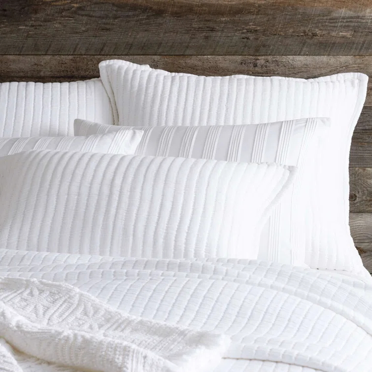 White Cotton Euro Sham with Gridlike Weave