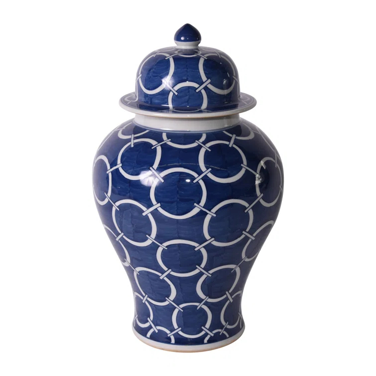 Indigo Blue Handmade High-Fire Porcelain Temple Jar