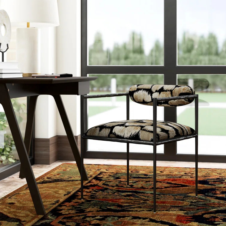 Regal Ocelot Embroidered Linen Handcrafted Metal Chair