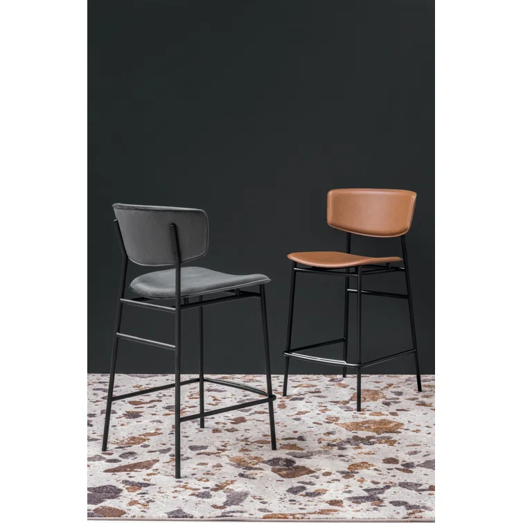 Fifties Upholstered Stool with Metal Frame