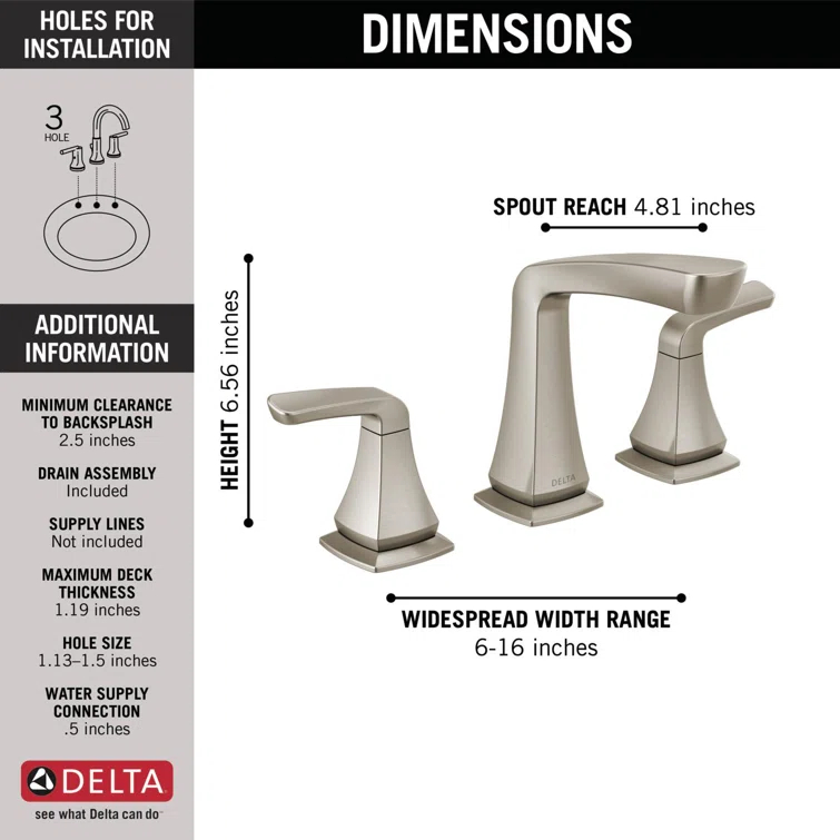 Vesna Widespread Bathroom Faucet 3 Hole, 2-handle Bathroom Sink Faucet with Drain Assembly