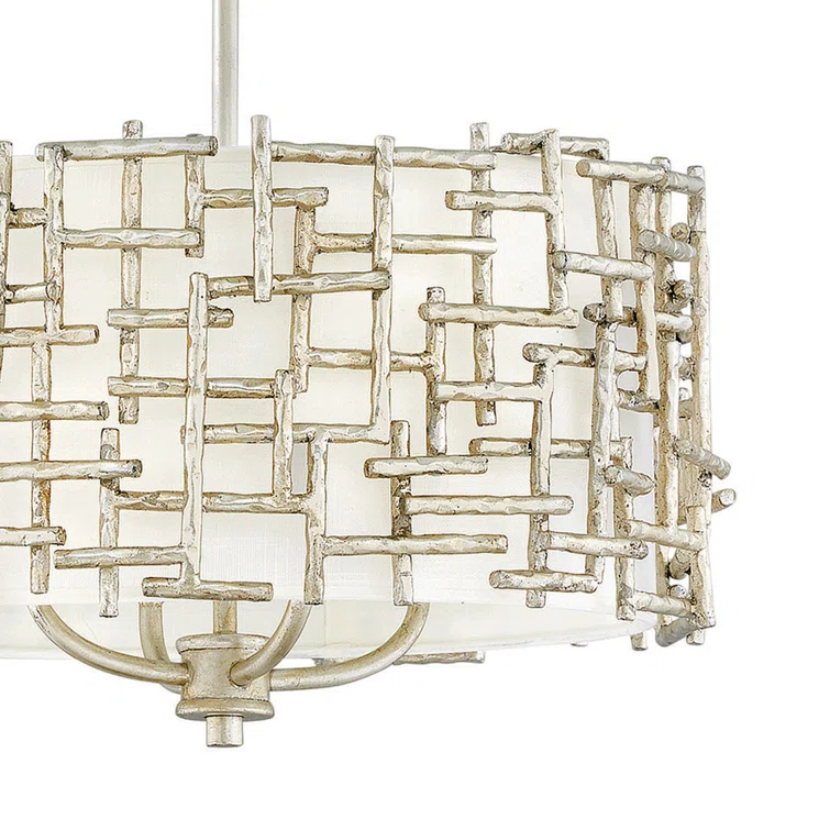 Farrah 4-Light Convertible Drum Pendant w/ Hand Hammered Crosshatch - Silver Leaf