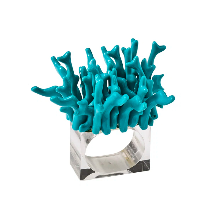 Turquoise Coral Shaped Acrylic Napkin Ring Set
