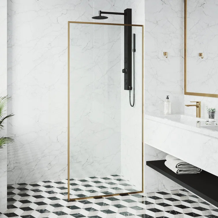 Meridian 34" W x 74" H Fixed Framed Shower Screen with 3/8" Glass