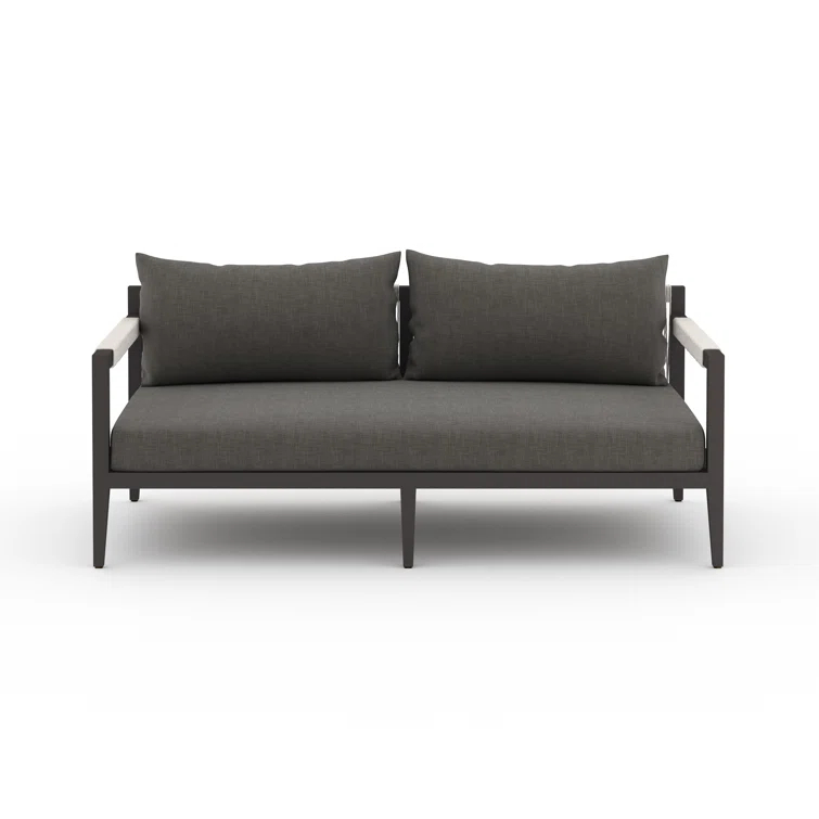 Sherwood Charcoal Gray Aluminum Outdoor Loveseat with Cushions