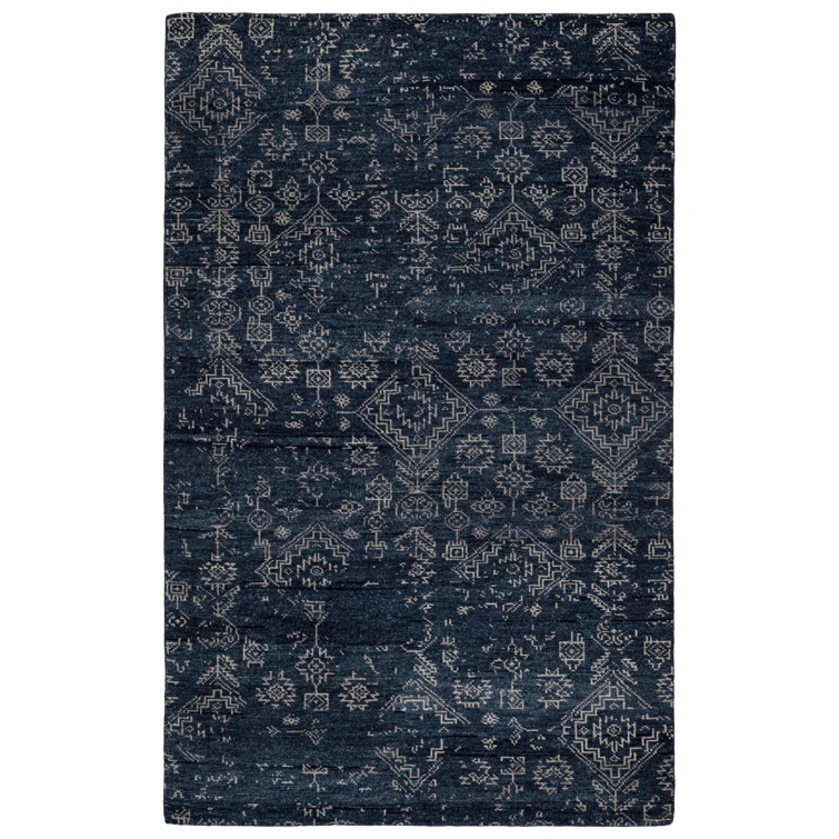 Azuma Wool Geometric Area Rug in Dark Blue/Light Gray