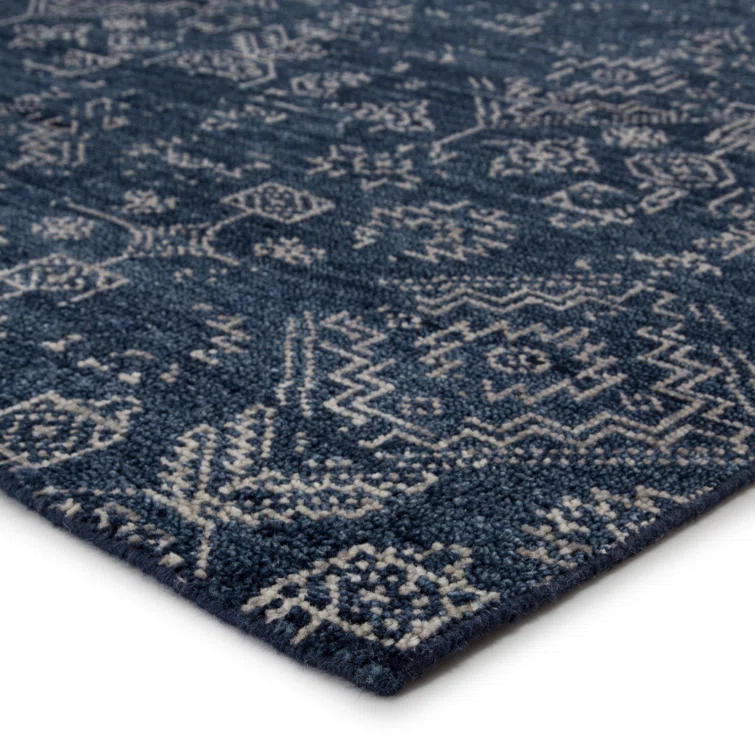 Azuma Wool Geometric Area Rug in Dark Blue/Light Gray