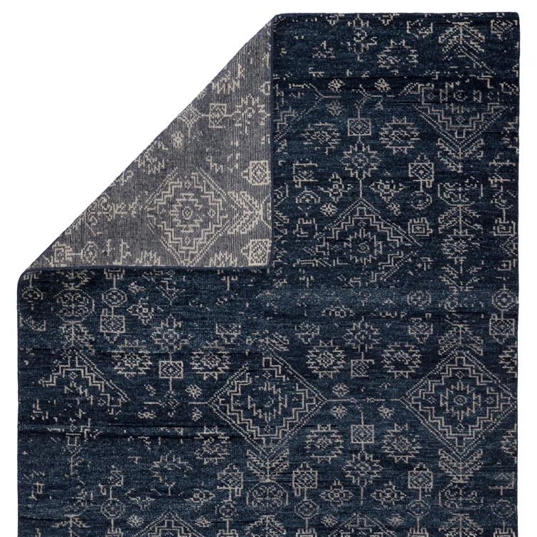 Azuma Wool Geometric Area Rug in Dark Blue/Light Gray