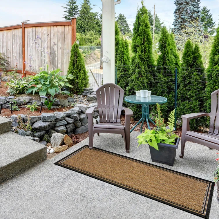 Gertmenian Paseo Soroa Chestnut Brown/Black Classic Border Indoor/Outdoor Flatweave Area Rug