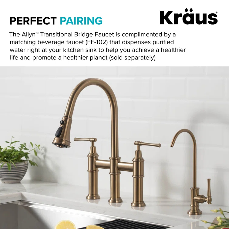 Kraus Allyn Transitional Bridge Kitchen Faucet and Water Filter Faucet Combo
