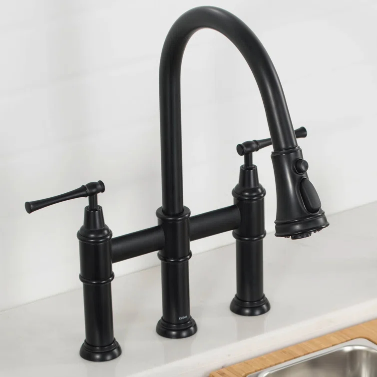 Kraus Allyn Transitional Bridge Kitchen Faucet and Water Filter Faucet Combo