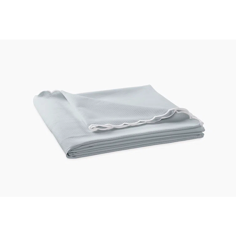 King-Size Pool Blue Cotton Blend Scallop Embroidered Coverlet