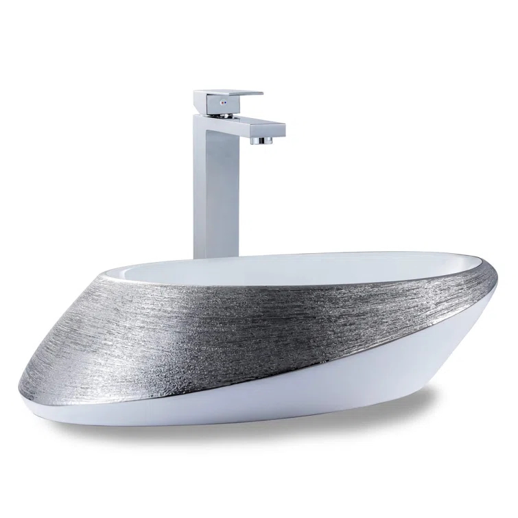 Vitreous China Oval Vessel Bathroom Sink with Overflow