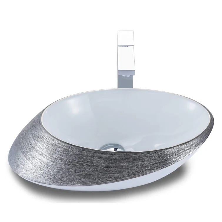 Vitreous China Oval Vessel Bathroom Sink with Overflow
