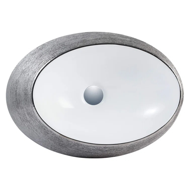Vitreous China Oval Vessel Bathroom Sink with Overflow