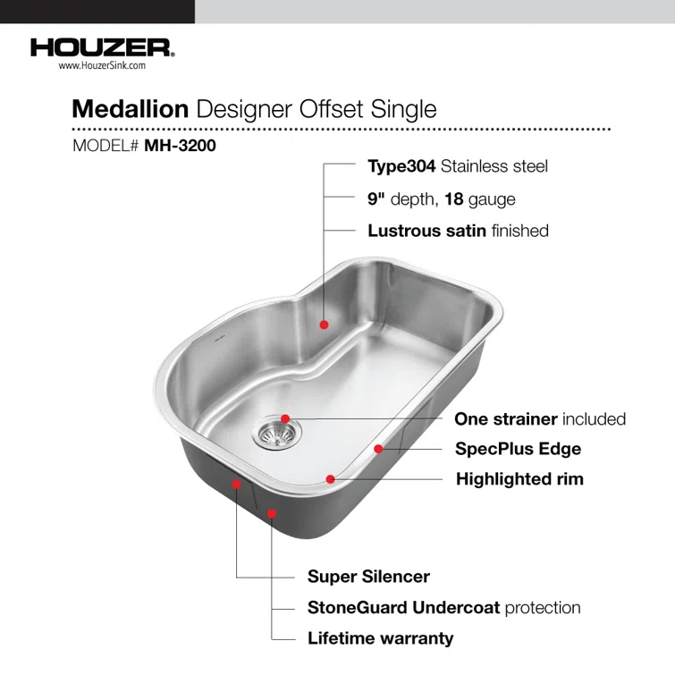 Medallion Designer 31.5'' L Undermount Single Bowl Stainless Steel Kitchen Sink