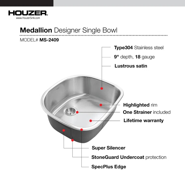Medallion Designer 23.69'' L Undermount Single Bowl Stainless Steel Kitchen Sink
