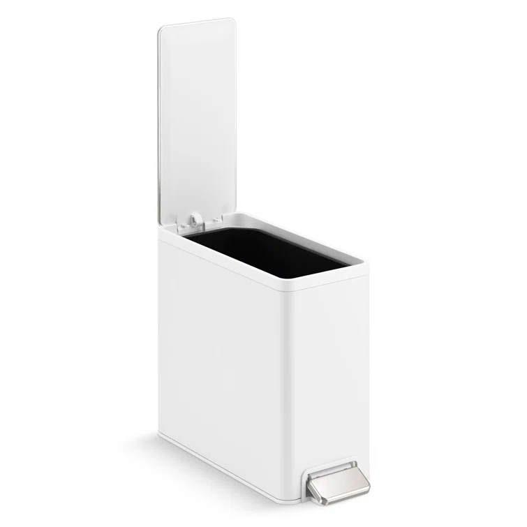 Reset 2.5-Gallon Bathroom Trash Can, Slim Stainless Steel Step Trash Can with Quiet-Close Lid