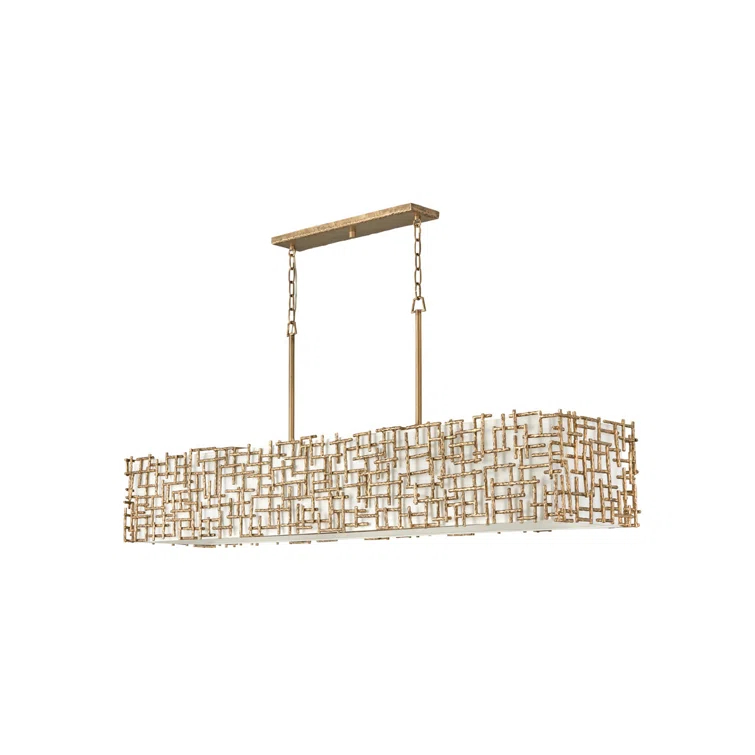 Farrah 10-Light White Linen Linen Chandelier w/ Hammered Crosshatch Bars