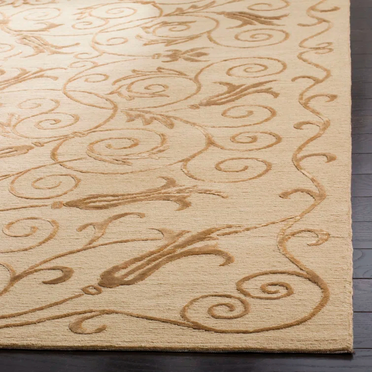 Tibetan Hand-Knotted Light Gold Area Rug