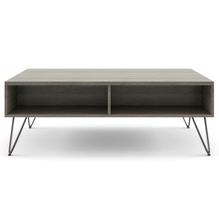 Hunter 48"W Solid Wood Industrial Lift Top Coffee Table with Hidden Storage and Metal Hairpin Legs