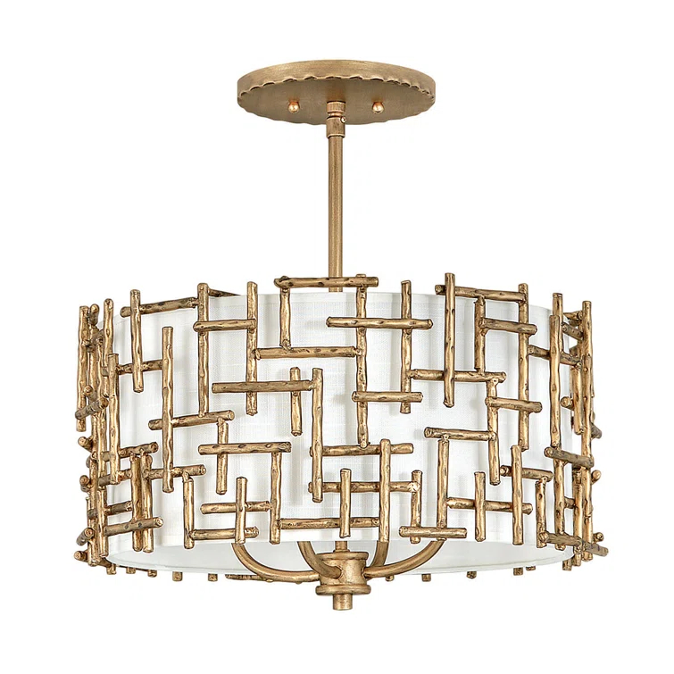 Farrah 4-Light Convertible Drum Pendant w/ Hand Hammered Crosshatch - Burnished Gold