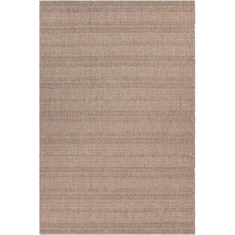 Taupe Rectangular Hand-Woven Wool Area Rug with Cotton Backing