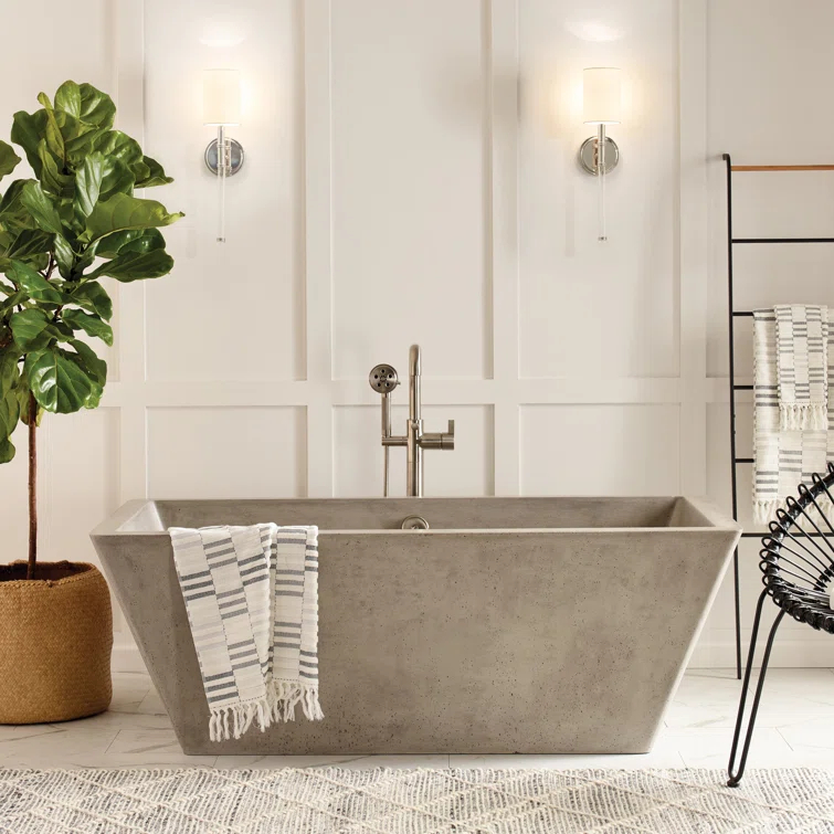 NativeStone 66" x 34" Freestanding Soaking Cement Bathtub