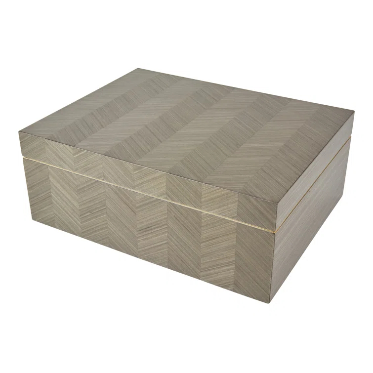Gray Real Wood Veneer Decorative Storage Box