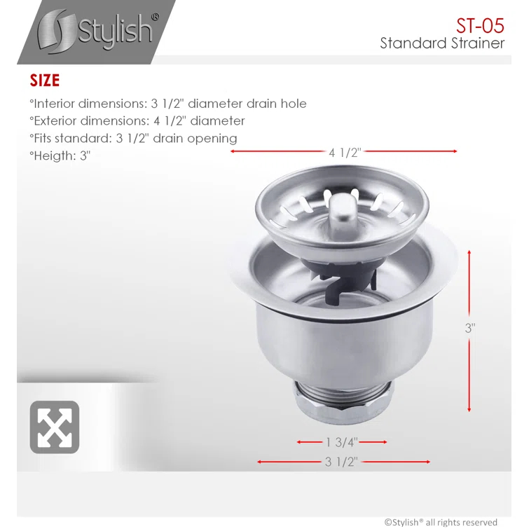 STYLISH 3.5 inch Kitchen Sink Deep Strainer with Removable Basket