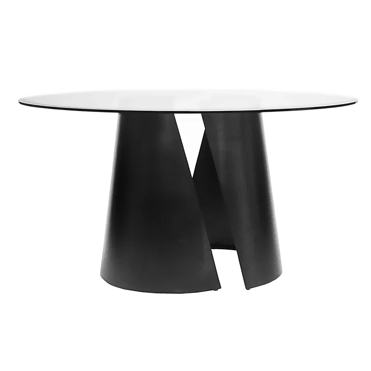 Portia Round Glass Top Metal Base Dining Table