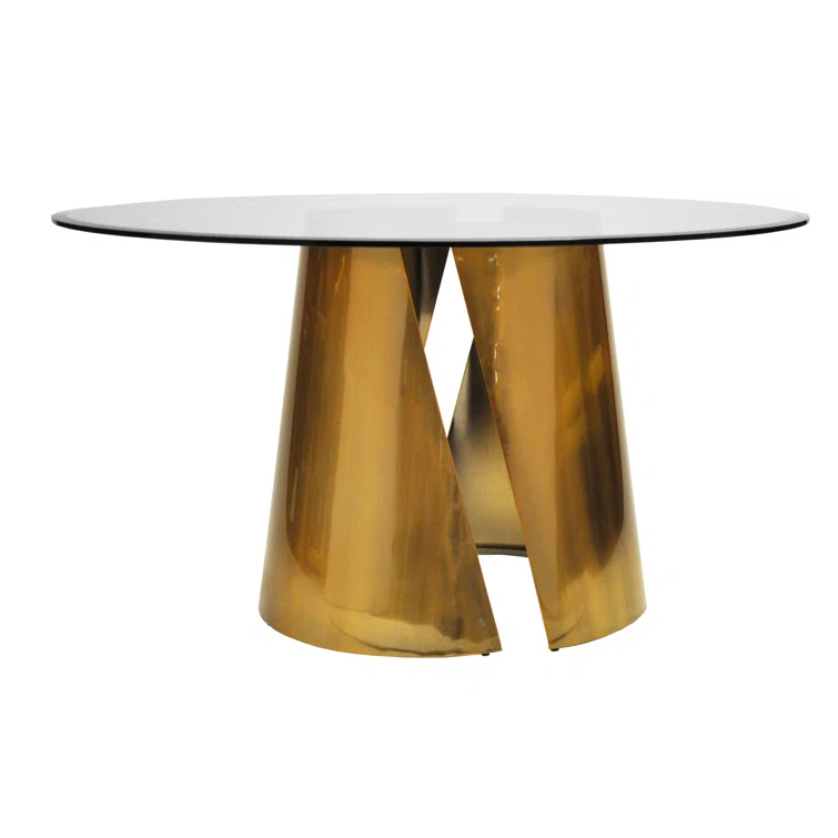 Portia Round Glass Top Metal Base Dining Table