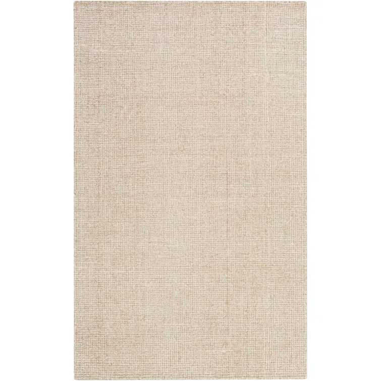 Handmade Khaki and Cream Wool Tufted Rectangular Rug