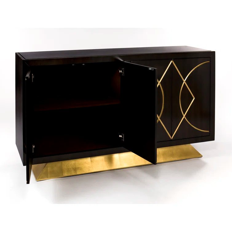 64.5'' Faux Walnut Sideboard with Champagne Gold Details