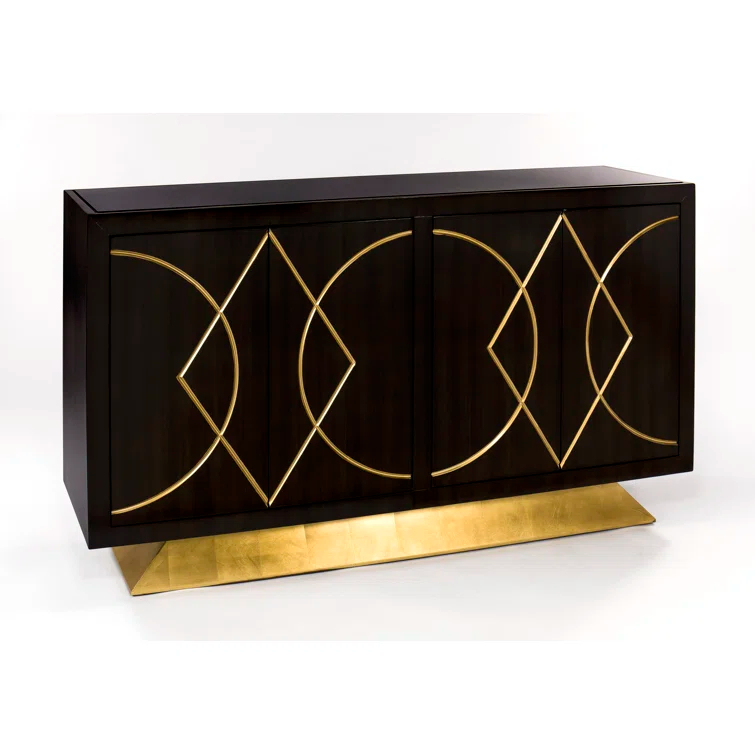 64.5'' Faux Walnut Sideboard with Champagne Gold Details